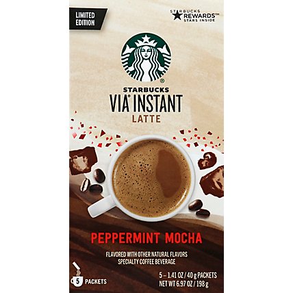 Starbucks VIA Instant Limited Edition Peppermint Mocha Flavored Latte Packets Box 5 Count - Each - Image 2