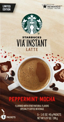 Starbucks VIA Instant Limited Edition Peppermint Mocha Flavored Latte Packets Box 5 Count - Each - Image 2