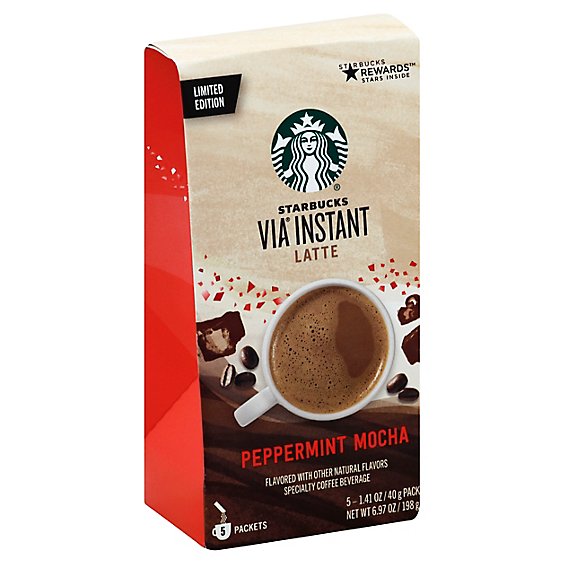Starbucks VIA Instant Limited Edition Peppermint Mocha Flavored Latte Packets Box 5 Count - Each