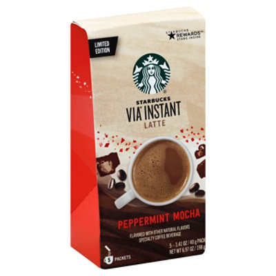 Starbucks VIA Instant Limited Edition Peppermint Mocha Flavored Latte Packets Box 5 Count - Each