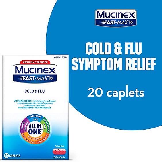 Mucinex Fast-Max Cold & Flu Medine All In One Maximum Strength Caplets - 20 Count