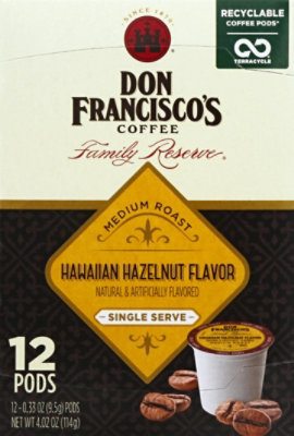 Don Franciscos Coffee Family Reserve Coffee Single Serve Medium Hawaiian Hazelnut - 12-0.33 Oz - Image 2