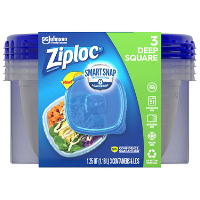 Ziploc Container Deep Square Smart Snap - 3 Count