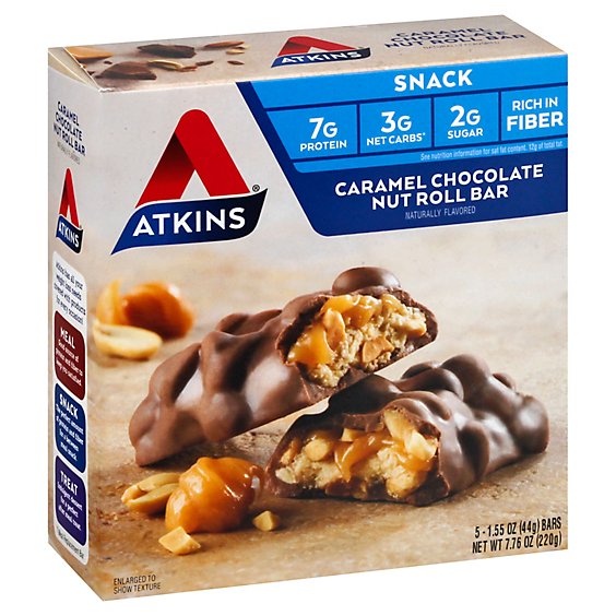 Atkins Snack Bar Caramel Chocolate Nut Roll - 5-1.6 Oz