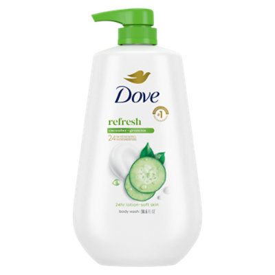 Dove Body Wash With Pump for 24hr Lotion-Soft Skin Refresh Cucumber & Green Tea Moisturizing Skin Cleanser with No Sulfates No Parabens, 30.6 fl oz