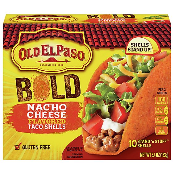 Old El Paso Taco Shells Stand N Stuff Nacho Cheese Flavored 10 Count - 5.4 Oz