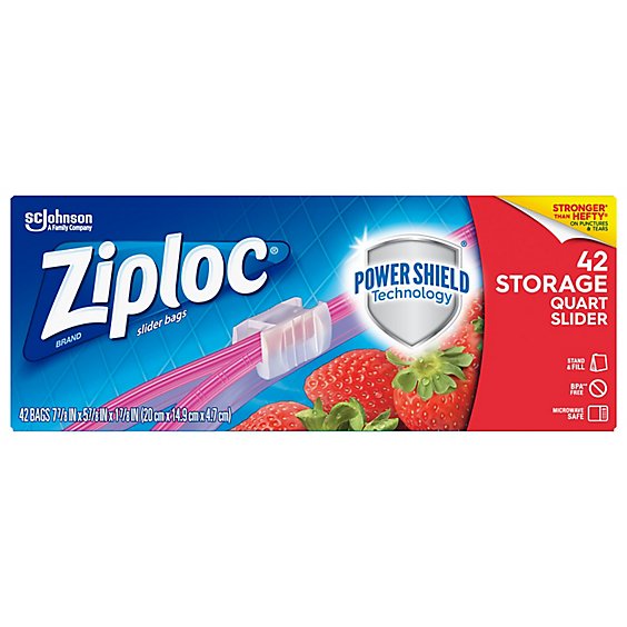 Ziploc Slider Storage Bags Quart With Power Shield Technology - 42 Count