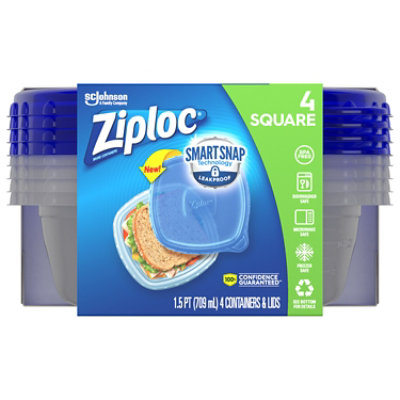 Ziploc Container Square Smart Snap - 4 Count