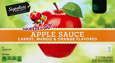 Signature SELECT Squeeze & Go Apple Sauce Carrot Mango & Orange Pouches - 12-3.17 Oz - Image 2