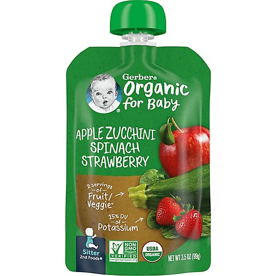 Gerber 2nd Foods Organic Apple Zucchini Spinach Strawberry Baby Food Pouch - 3.5 Oz