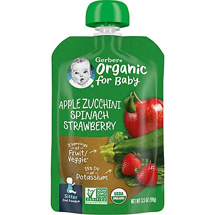 Gerber 2nd Foods Organic Apple Zucchini Spinach Strawberry Baby Food Pouch - 3.5 Oz - Image 1