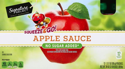 Signature SELECT Apple Sauce Squeeze & Go No Sugar Added Pouches - 12-3.17 Oz - Image 2