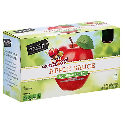 Signature SELECT Apple Sauce Squeeze & Go No Sugar Added Pouches - 12-3.17 Oz - Image 1