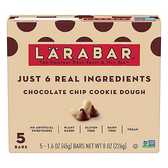 Larabar Food Bar Fruit & Nut Chocolate Chip Cookie Dough - 5-1.6 Oz