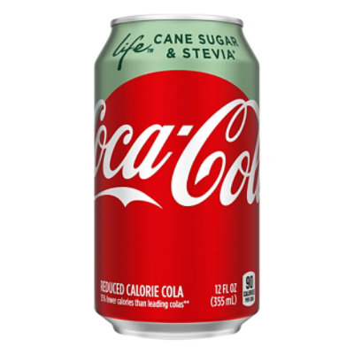 Coca-Cola Soda Pop Life Cola Diet Cane Sugar & Stevia - 6-12 Fl. Oz.