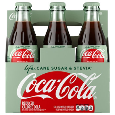 Coca-Cola Soda Pop Life Cola Diet Cane Sugar & Stevia Glass Bottle - 6-8 Fl. Oz.