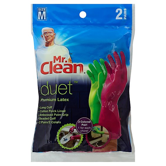 Mr. Clean Duet Gloves Latex Reusable Medium - 2 Count