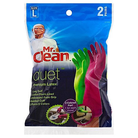 Mr. Clean Duet Gloves Latex Reusable Large - 2 Count