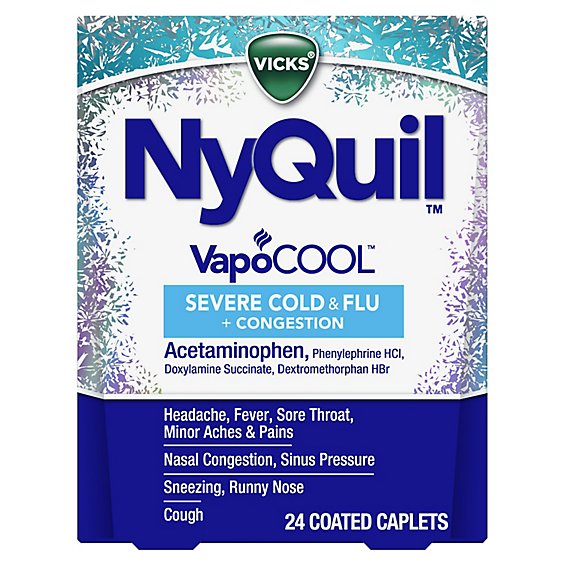 NyQuil SEVERE+ With Vicks VapoCOOL Nighttime Cough Cold & Flu Relief Caplets - 24 Count