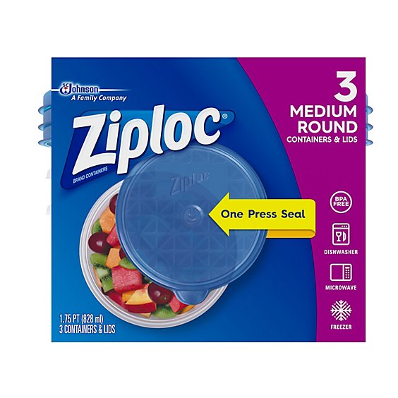 Ziploc Brand Medium Round Food Storage Containers With Lids With One Press Seal - 3 Count