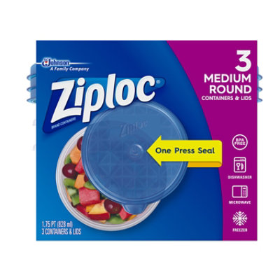 Ziploc Brand Medium Round Food Storage Containers With Lids With One Press Seal - 3 Count