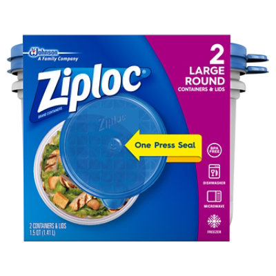 Ziploc Brand Large Round Food Storage Containers With Lid With One Press Seal 1.5 Quart - 2 Count