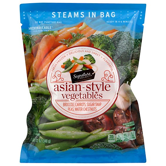 Signature SELECT Broccoli Carrots Sugar Snap Peas & Water Chestnuts Steam In Bag - 12 Oz