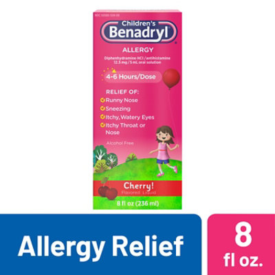 Benadryl Childrens Allergy Cherry Flavored Liquid - 8 Fl. Oz. - Image 1