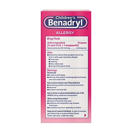 Benadryl Childrens Allergy Cherry Flavored Liquid - 8 Fl. Oz. - Image 4
