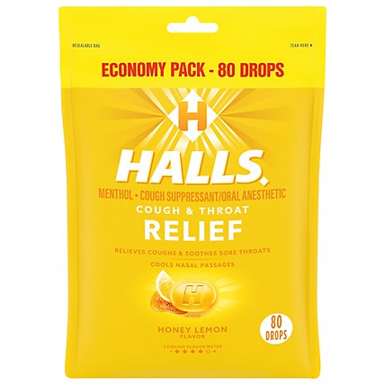 HALLS Cough Suppressant Drops Triple Soothing Action Honey Lemon - 80 Count - Image 2