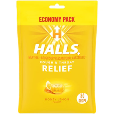 HALLS Cough Suppressant Drops Triple Soothing Action Honey Lemon - 80 Count - Image 2