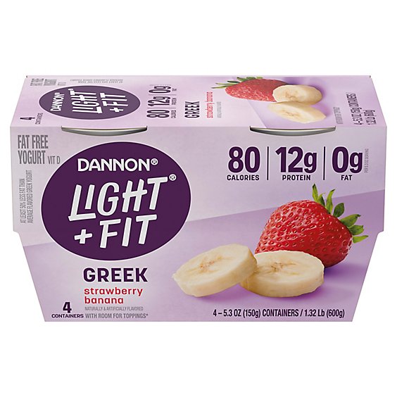 Dannon Light + Fit Strawberry Banana Non Fat Gluten Free Greek Yogurt - 4-5.3 Oz