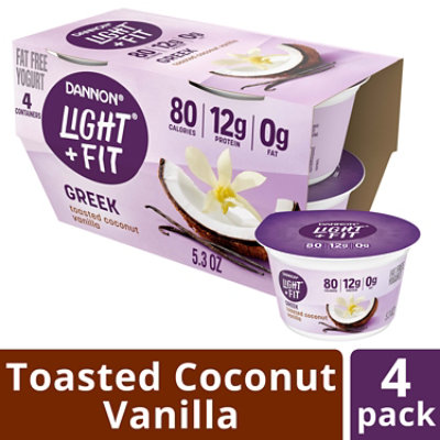 Light + Fit Nonfat Gluten-Free Toasted Coconut Vanilla Greek Yogurt Multipack - 4-5.3 Oz - Image 1