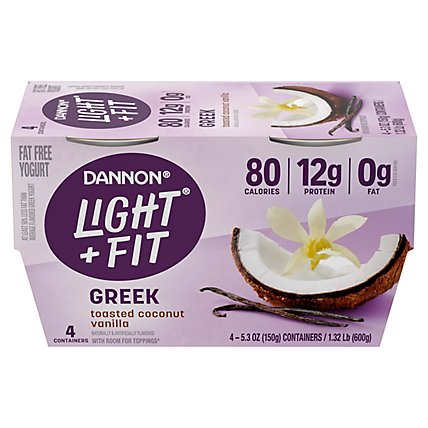 Dannon Light + Fit Toasted Coconut Vanilla Non Fat Gluten Free Greek Yogurt - 4-5.3 Oz - Image 1