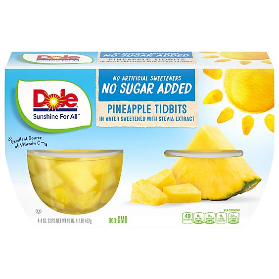 Dole Pineapple Tidbits No Sugar Added Cups - 4-4 Oz