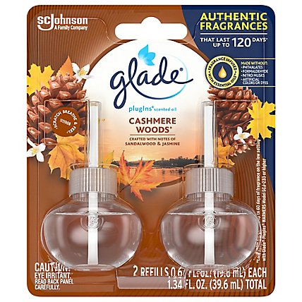 Glade Plugins Cashmere Woods Scented Oil Air Freshener Refill 2 Count - 1.34 Oz - Image 1