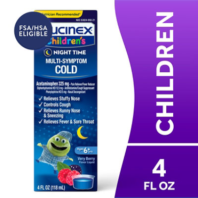 Mucinex Children Nighttime Cold Multi Symptom Liquid Very Berry Flavor  - 4 Fl. Oz. - Image 1