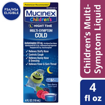 Mucinex Children Nighttime Cold Multi Symptom Liquid Very Berry Flavor  - 4 Fl. Oz.