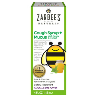 Zarbee's Naturals Childrens Dark Honey Grape Cough Syrup + Mucus - 4 Fl. Oz. - Image 1