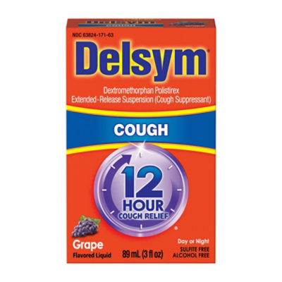 Delsym Cough Suppressant Cough Relief 12 Hour Liquid Grape Flavored - 3 Fl. Oz. - Image 2