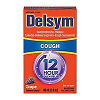 Delsym Cough Suppressant Cough Relief 12 Hour Liquid Grape Flavored - 3 Fl. Oz. - Image 2