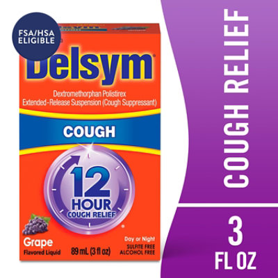 Delsym Cough Suppressant Cough Relief 12 Hour Liquid Grape Flavored - 3 Fl. Oz. - Image 1