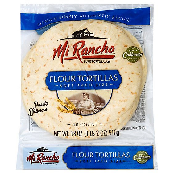 Mi Rancho Mamas Tortilla Flour Soft Taco Size Bag 10 Count - 18 Oz