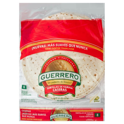 Guerrero Tortillas Flour Burrito De Harina Caseras Bag 8 Count - 20 Oz