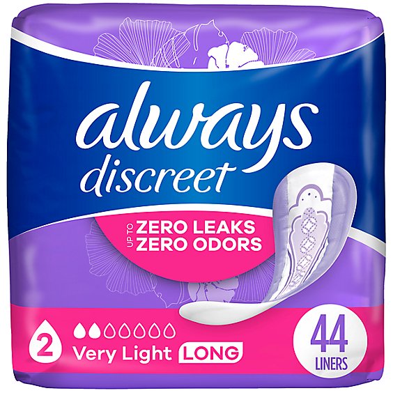 Always Discreet Postpartum Very Light Absorbency Long Length Incontinence Liners - 44 Count