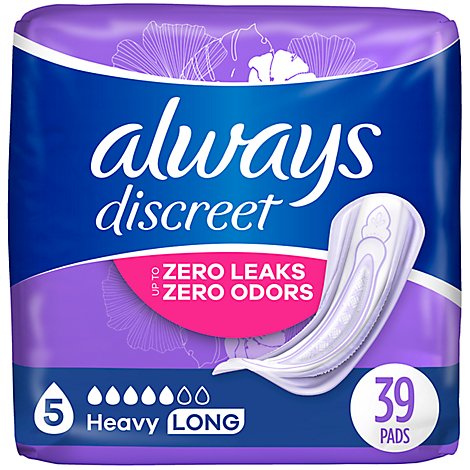 Always Discreet Heavy Long Incontinence Pads - 39 Count