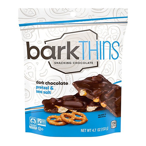 Barkthins Dark Chocolate Pretzel And Sea Salt Snacking Chocolate Bag - 4.7 Oz