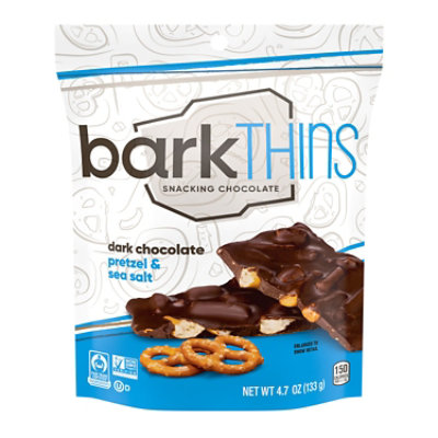 Barkthins Dark Chocolate Pretzel And Sea Salt Snacking Chocolate Bag - 4.7 Oz