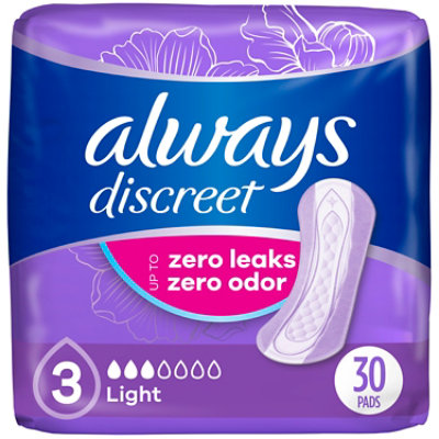 Always Discreet Light Absorbency Up To 100% Leak Protection Incontinence Pads - 30 Count - Image 1