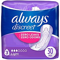Always Discreet Light Absorbency Up To 100% Leak Protection Incontinence Pads - 30 Count - Image 1
